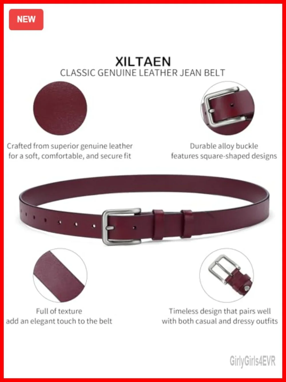 Genuine Leather Belt for Women, Metal Buckle, Fashion Waist Belt for Jeans,